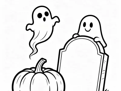 Creative Spooky Ghost Scenes Coloring Page