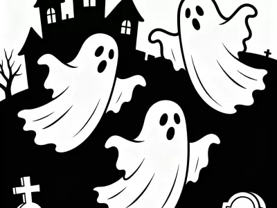 Fun Spooky Ghost Scenes Coloring Page