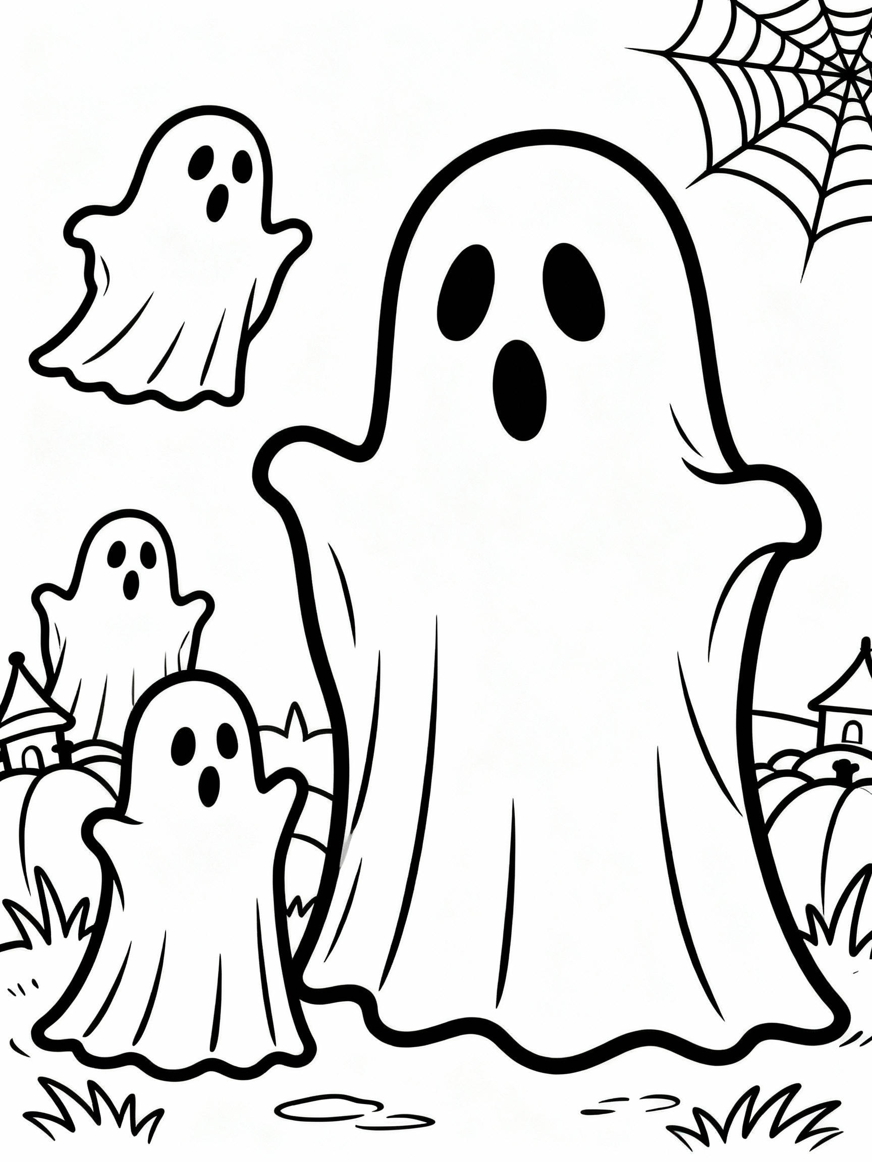 Gorgeous Happy Spooky Ghost Scenes Coloring Page