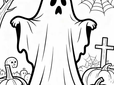 Incredible Spooky Ghost Scenes Coloring Page
