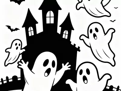Magical Spooky Ghost Scenes Coloring Page