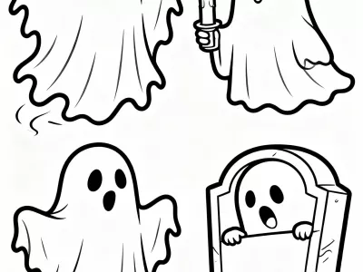 Nice Spooky Ghost Scenes With Patterns Coloring Page