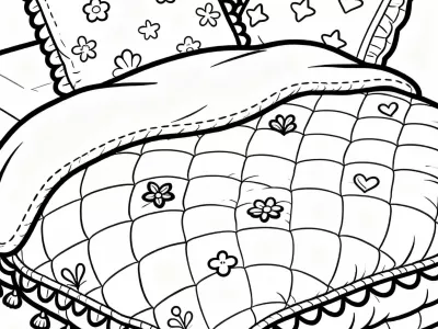 Beautiful Cozy Quilted Blankets Coloring Page