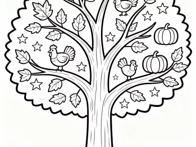 Amazing Thanksgiving Gratitude Tree With Decorations Coloring Page