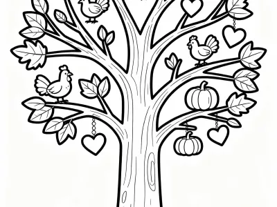 Magical Thanksgiving Gratitude Tree Coloring Page