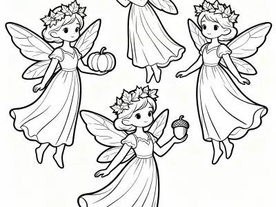 Beautiful Magical Autumn Fairies Coloring Page