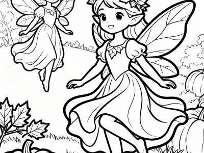 Enchanting Magical Autumn Fairies Coloring Page