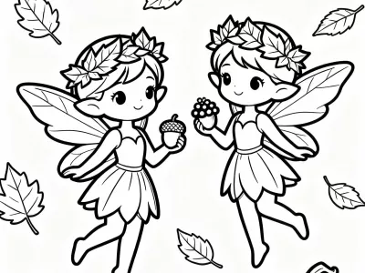 Fun Magical Autumn Fairies Coloring Page