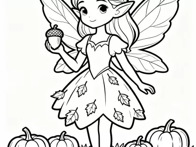 Happy Magical Autumn Fairies Coloring Page