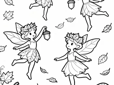 Joyful Happy Magical Autumn Fairies Coloring Page