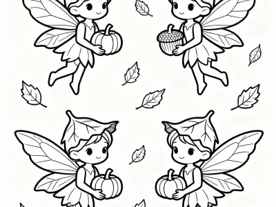 Lovely Magical Autumn Fairies Coloring Page
