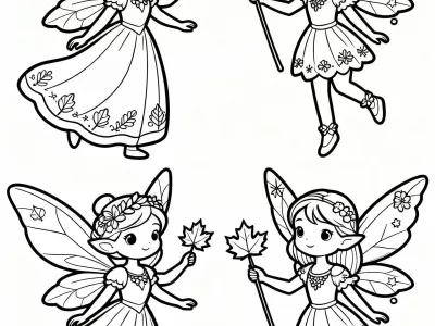 Magical Magical Autumn Fairies Coloring Page