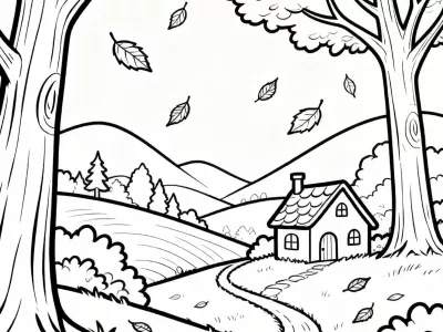 Amazing Cute Enchanted Autumn Landscapes Coloring Page
