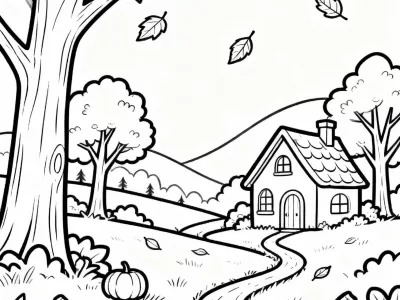 Beautiful Enchanted Autumn Landscapes Coloring Page