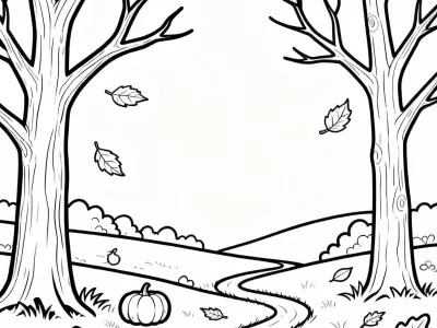 Creative Enchanted Autumn Landscapes Coloring Page