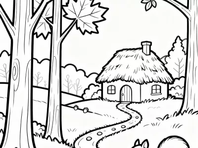 Delightful Cute Enchanted Autumn Landscapes Coloring Page