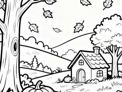 Fun Enchanted Autumn Landscapes Coloring Page