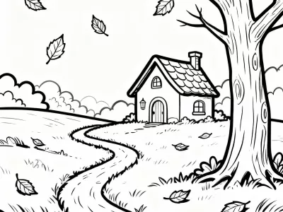 Gorgeous Funny Enchanted Autumn Landscapes Coloring Page