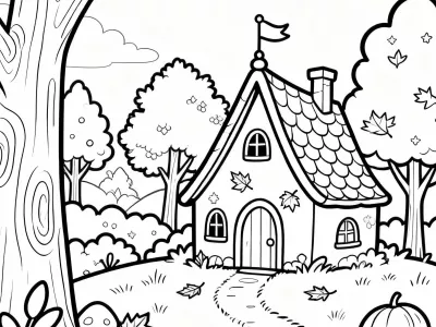 Happy Enchanted Autumn Landscapes Coloring Page