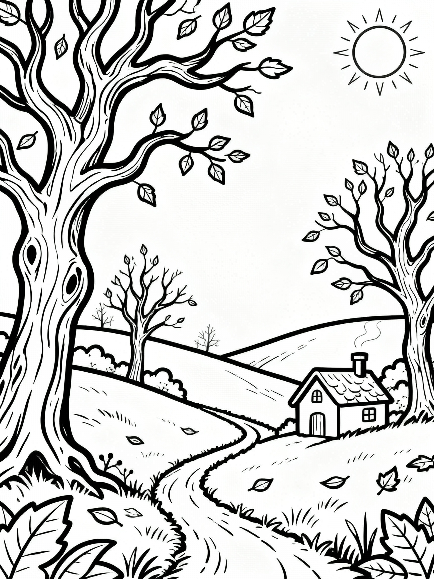 Incredible Enchanted Autumn Landscapes Coloring Page