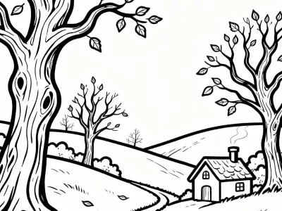 Incredible Enchanted Autumn Landscapes Coloring Page