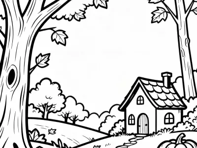 Joyful Cartoon Enchanted Autumn Landscapes Coloring Page
