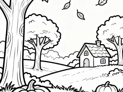Lovely Enchanted Autumn Landscapes Coloring Page
