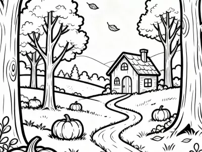 Magical Enchanted Autumn Landscapes Coloring Page
