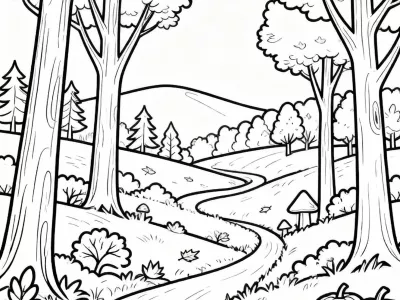Nice Cute Enchanted Autumn Landscapes Coloring Page