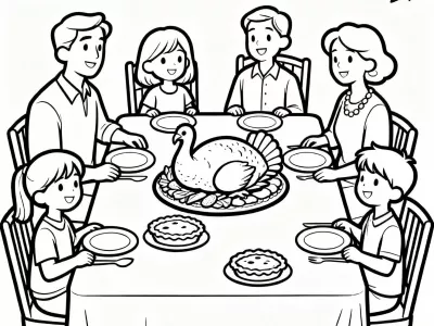 Beautiful Thanksgiving Family Gatherings Coloring Page