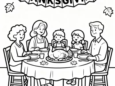 Delightful Festive Thanksgiving Family Gatherings Coloring Page