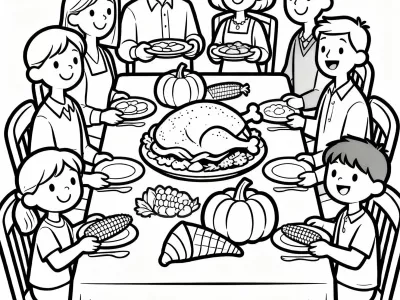 Enchanting Thanksgiving Family Gatherings Coloring Page