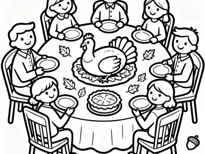 Gorgeous Cartoon Thanksgiving Family Gatherings Coloring Page