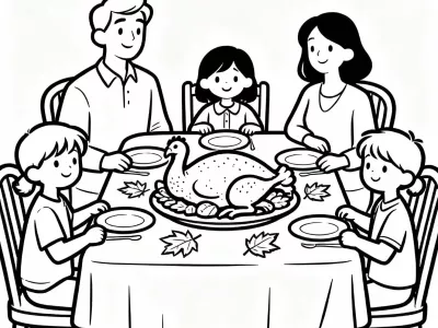 Happy Thanksgiving Family Gatherings Coloring Page
