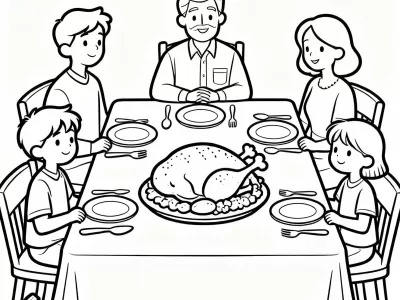Lovely Thanksgiving Family Gatherings Coloring Page