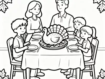 Magical Thanksgiving Family Gatherings Coloring Page