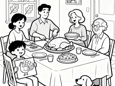 Nice Festive Thanksgiving Family Gatherings Coloring Page