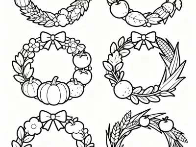 Beautiful Festive Harvest Wreaths Coloring Page