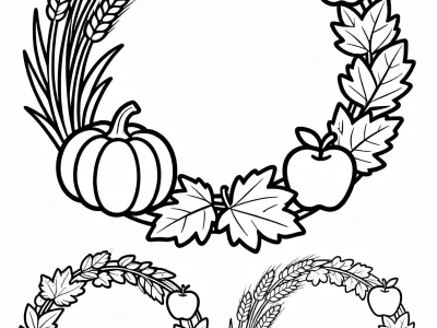Creative Festive Harvest Wreaths Coloring Page