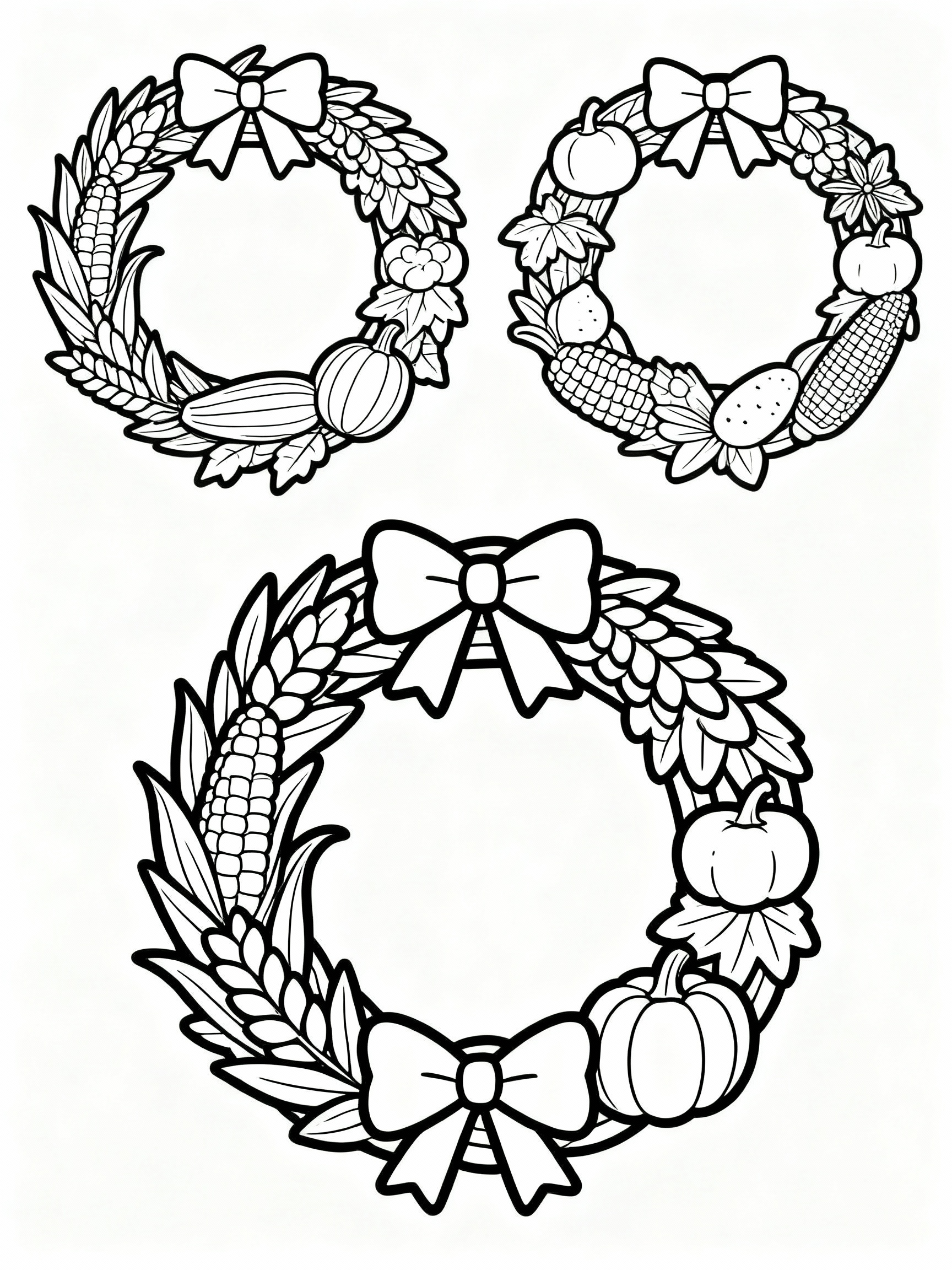 Delightful Cute Festive Harvest Wreaths Coloring Page