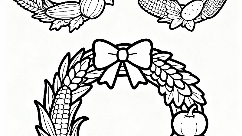 Festive Harvest Wreaths Coloring Pages - 15 Free Designs