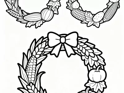 Delightful Cute Festive Harvest Wreaths Coloring Page
