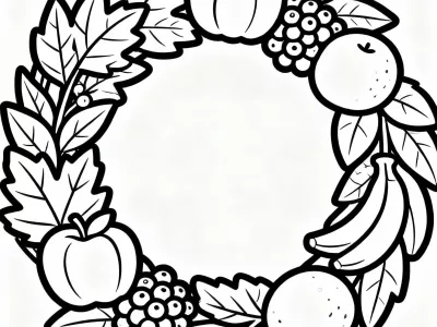 Enchanting Festive Harvest Wreaths Coloring Page