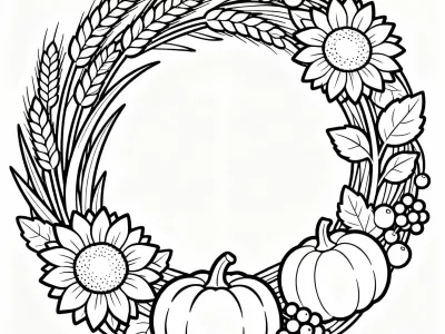 Gorgeous Cute Festive Harvest Wreaths Coloring Page