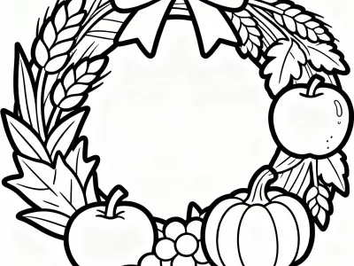 Incredible Festive Harvest Wreaths Coloring Page