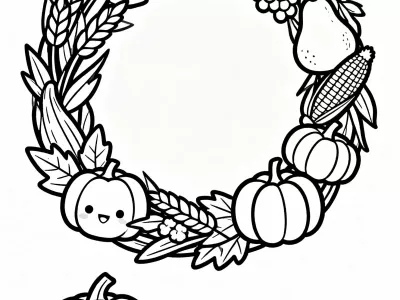 Joyful Festive Festive Harvest Wreaths Coloring Page