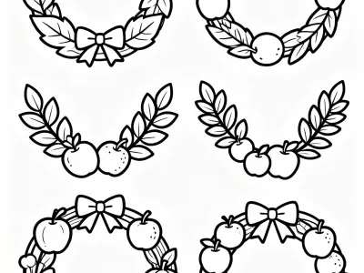 Lovely Festive Harvest Wreaths Coloring Page