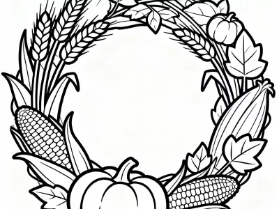 Magical Festive Harvest Wreaths Coloring Page