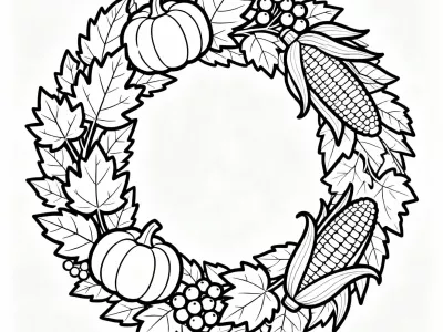 Nice Cute Festive Harvest Wreaths Coloring Page