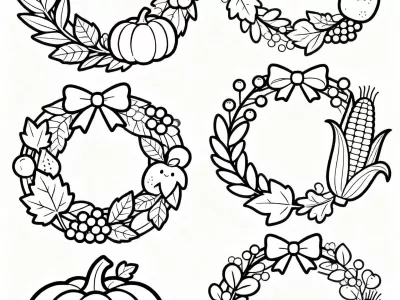 Outstanding Festive Harvest Wreaths Coloring Page